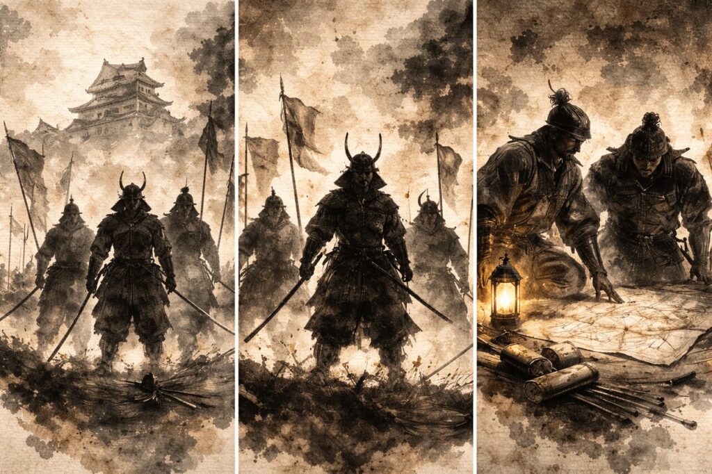 戦国武将のシルエットのイメージイラスト