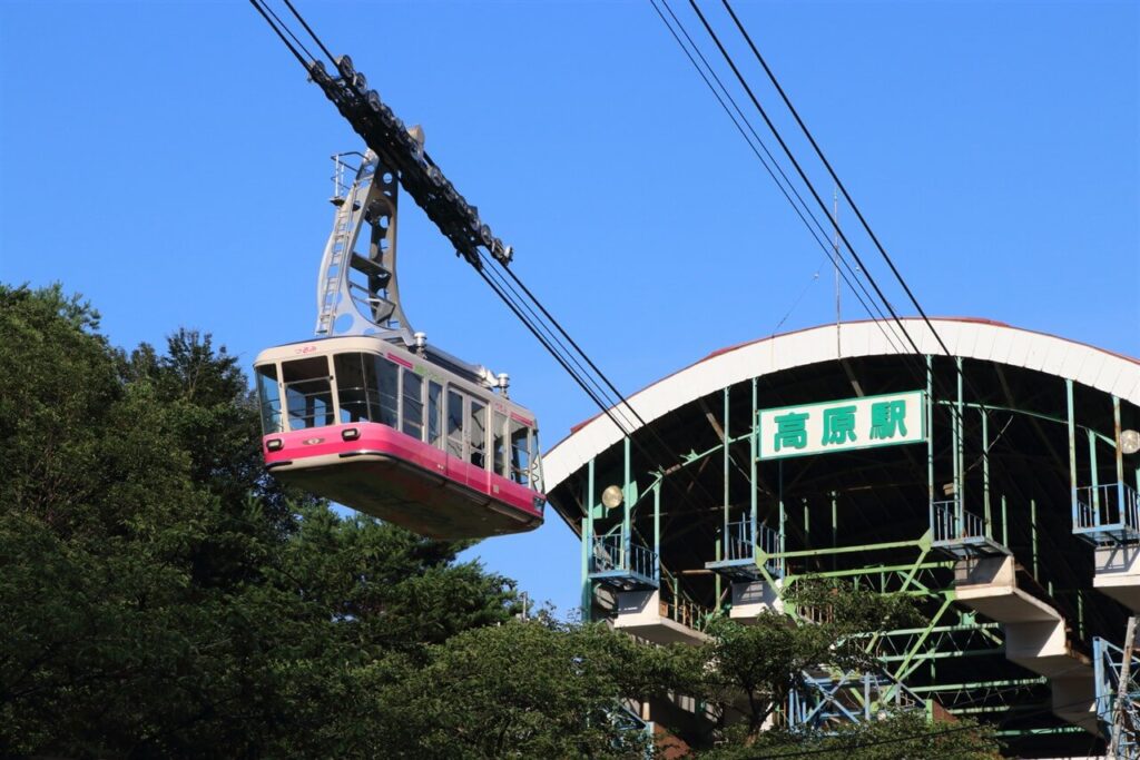 別府ロープウェイの車両。鶴見岳からの絶景を楽しめる空の旅